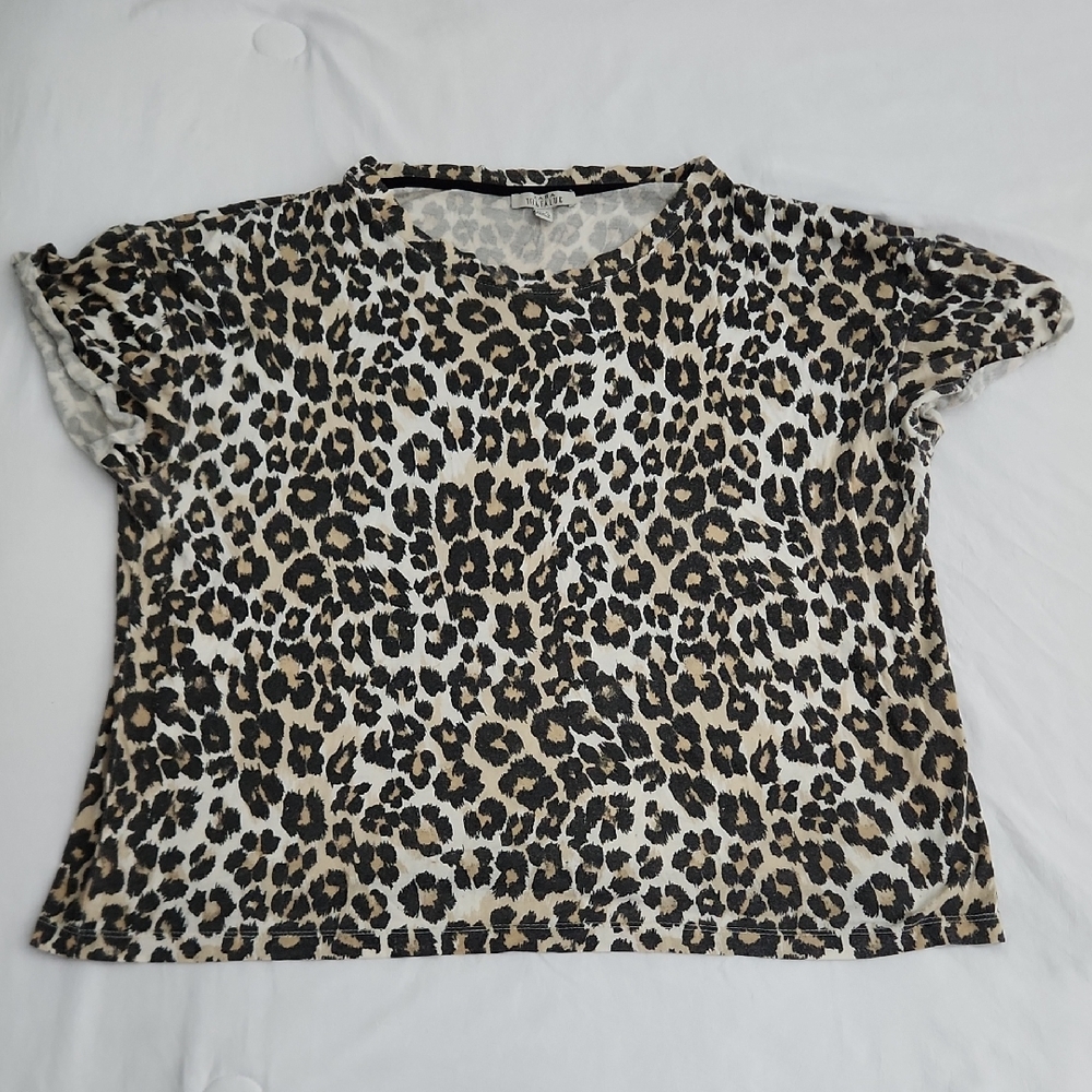 Zara Leopard Print Short Sleeve Tee in Black, Cream, Brown